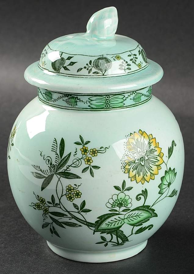 Chinese Garden Green Sugar Bowl & Lid by Adams China-1