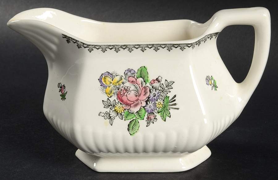Chelsea Garden (Black Rim) Gravy Boat by Adams China-1