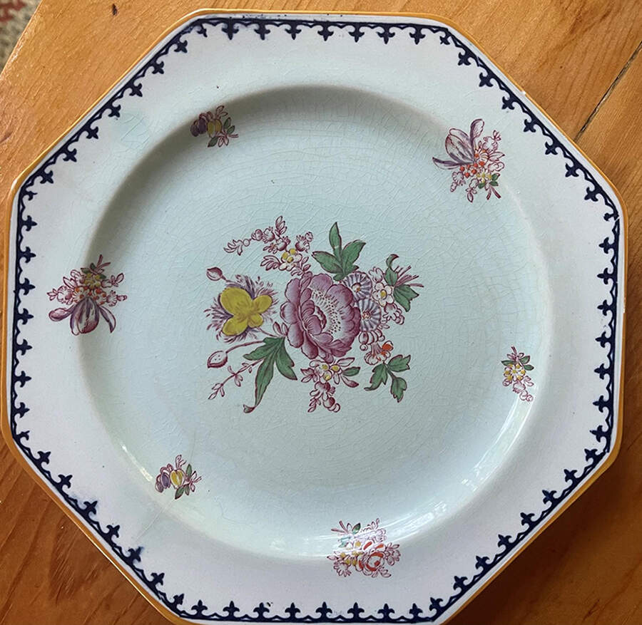 Chelsea Sprays Blue Multicolor Octagonal Luncheon Plate by Adams China-1