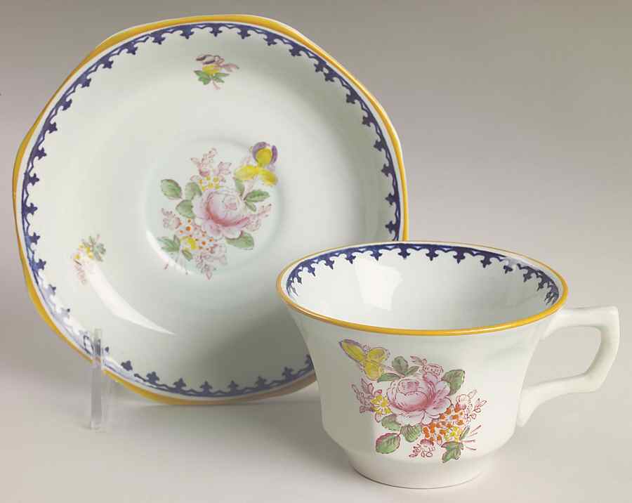 Chelsea Sprays Blue Multicolor Flat Cup & Saucer Set by Adams China-1