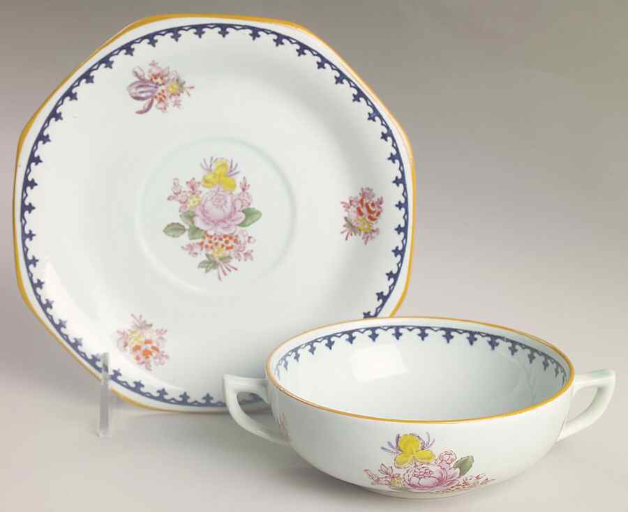 Chelsea Sprays Blue Multicolor Flat Cream Soup Bowl & Saucer Set by Adams China-1