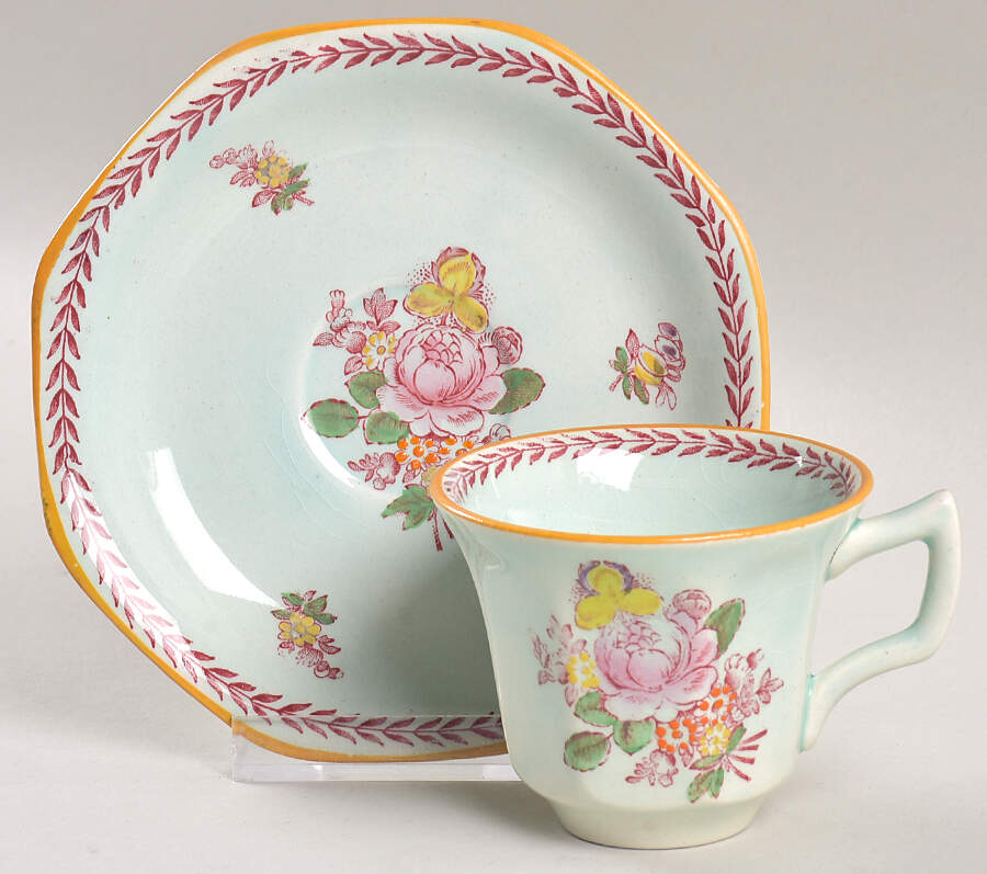 Chelsea Sprays Red (Laurel Leaf) Flat Demitasse Cup & Saucer Set by Adams China-1