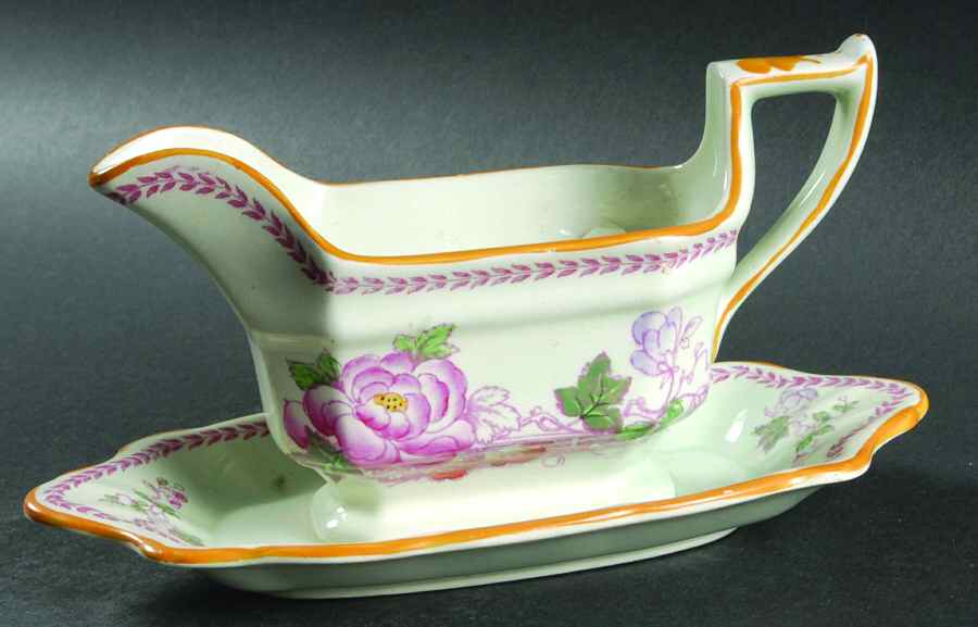 Chelsea Sprays Red (Laurel Leaf) Gravy Boat with Attached Underplate by Adams China-1