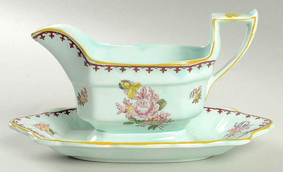 Chelsea Sprays Red (Fleur-De-Lis) Gravy Boat with Attached Underplate by Adams China-1