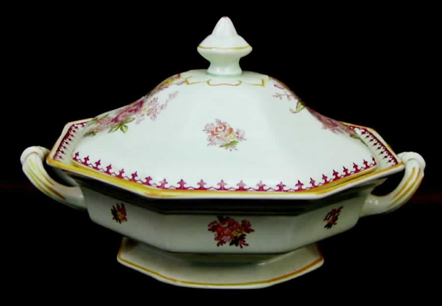 Chelsea Sprays Red (Fleur-De-Lis) Octagonal Covered Vegetable by Adams China-1