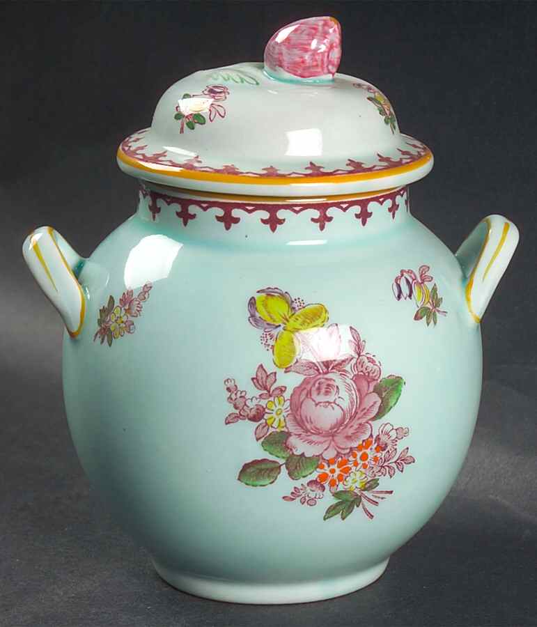 Chelsea Sprays Red (Fleur-De-Lis) Sugar Bowl & Lid by Adams China-1