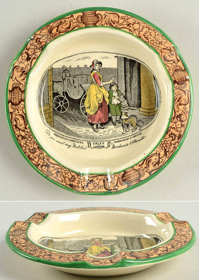 Cries of London (Green & Brown rim) 5" Round Ashtray by Adams China-1