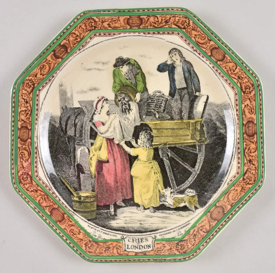 Cries of London (Green & Brown rim) Octagonal Salad Plate by Adams China-1