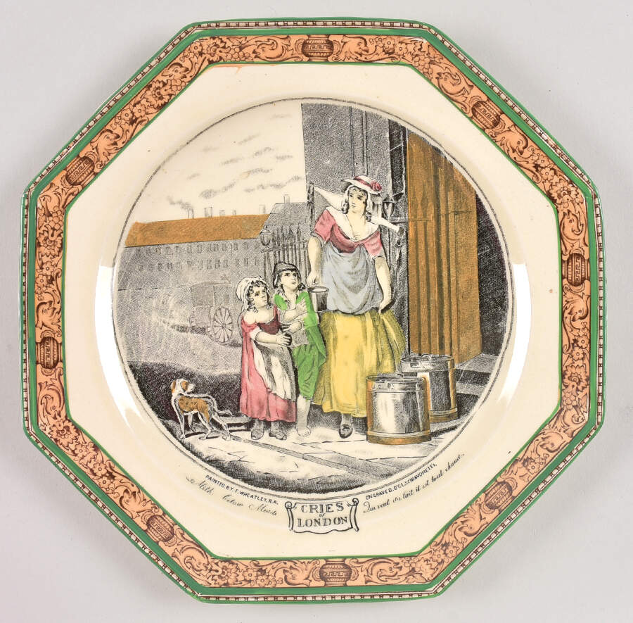 Cries of London (Green & Brown rim) Octagonal Luncheon Plate by Adams China-1
