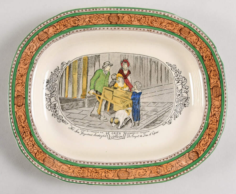 Cries of London (Green & Brown rim) 9" Oval Serving Platter by Adams China-1