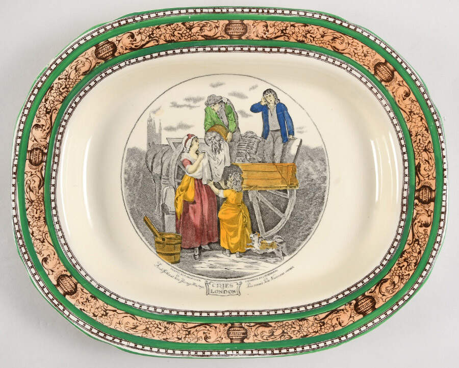 Cries of London (Green & Brown rim) 13" Oval Serving Platter by Adams China-1