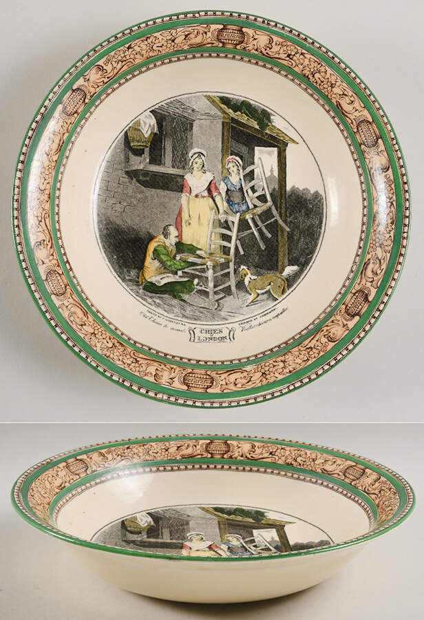 Cries of London (Green & Brown rim) 10" Round Vegetable Bowl by Adams China-1