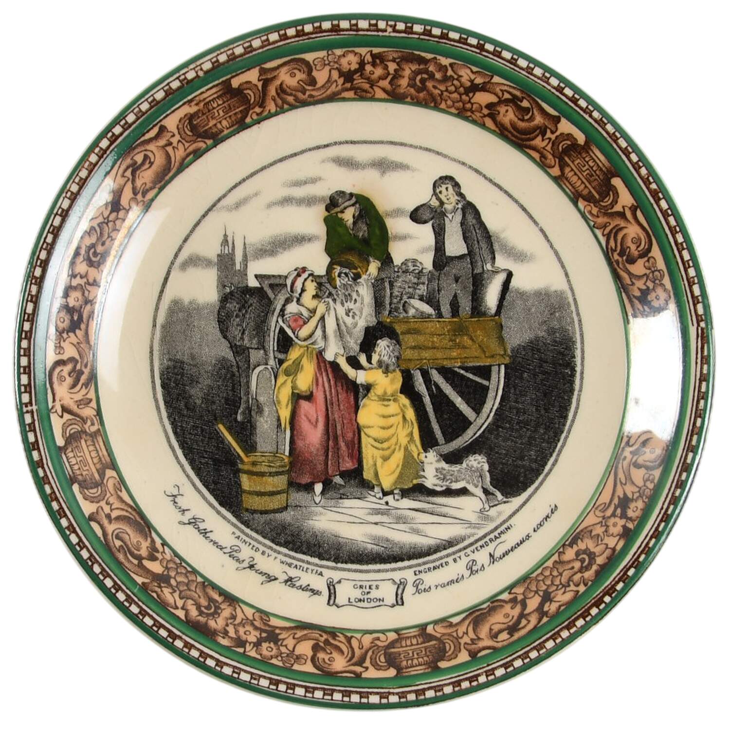 Cries of London (Green & Brown rim) Saucer for Flat Cup by Adams China-1