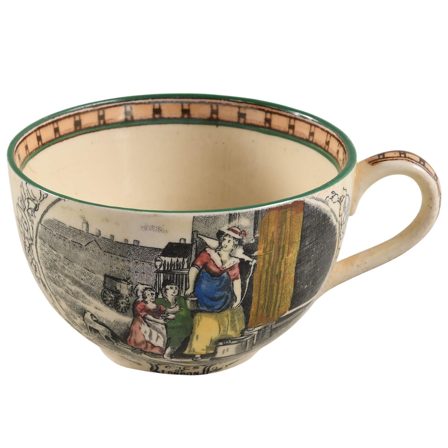 Cries of London (Green & Brown rim) Flat Cup by Adams China-1