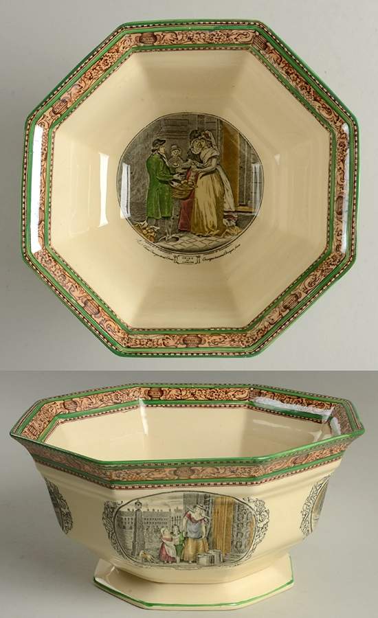 Cries of London (Green & Brown rim) 9" Large Fruit Bowl by Adams China-1