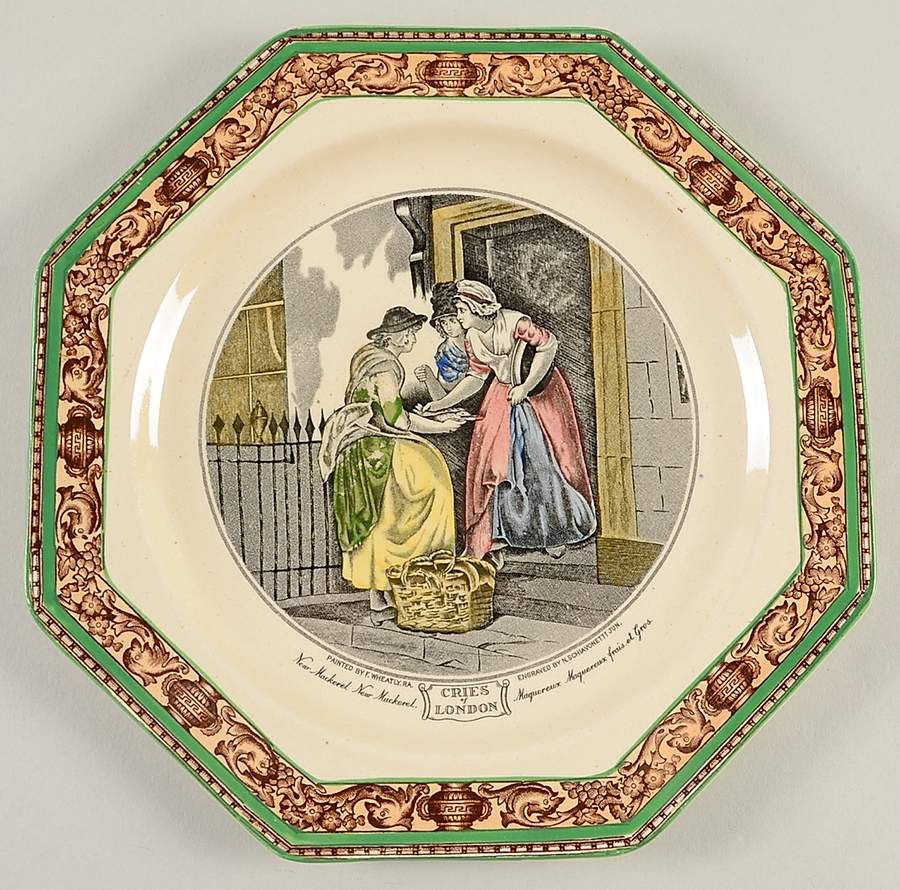 Cries of London (Green & Brown rim) Octagonal Salad Plate by Adams China-1