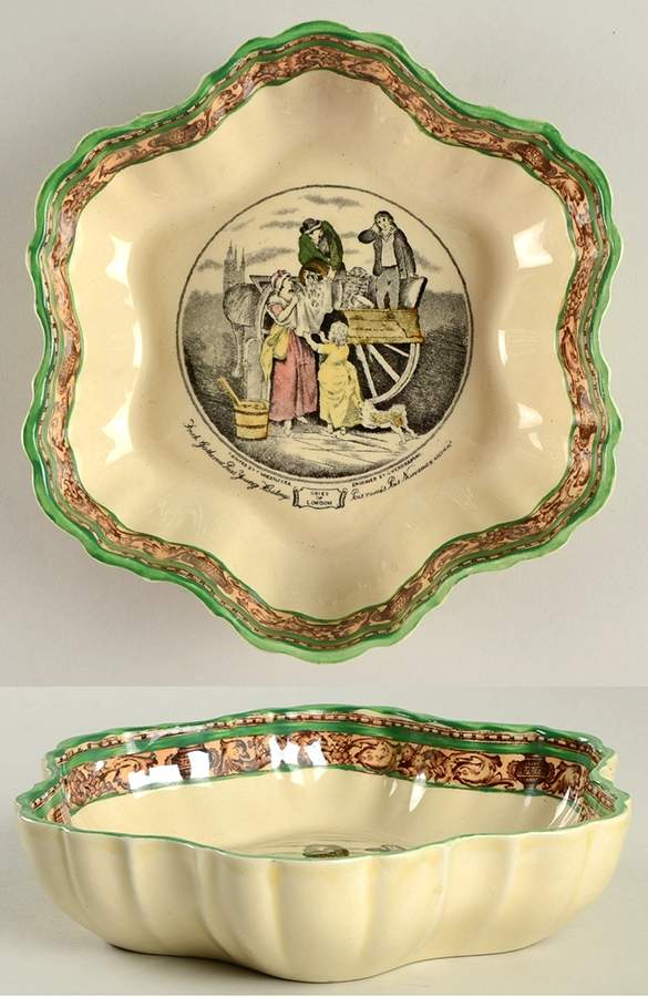 Cries of London (Green & Brown rim) 7" Melon Bowl by Adams China-1