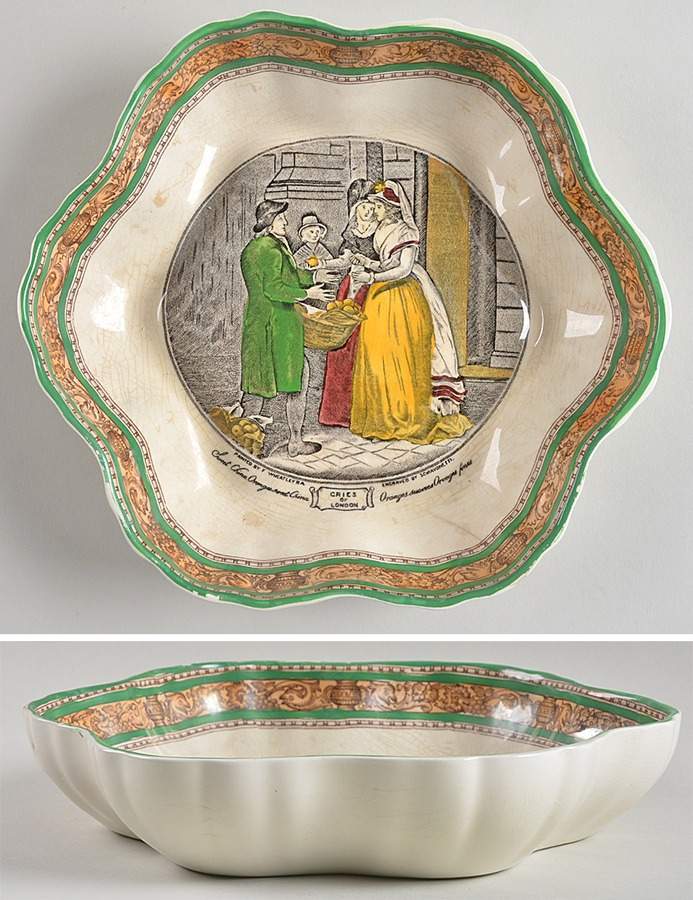 Cries of London (Green & Brown rim) Melon Bowl 8" by Adams China-1