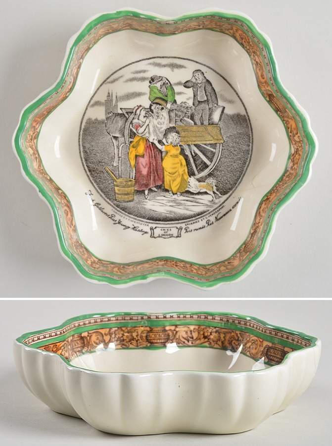 Cries of London (Green & Brown rim) 6" Melon Bowl by Adams China-1