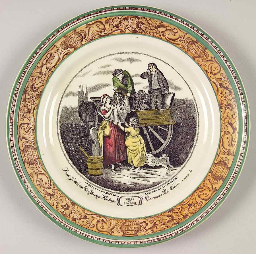 Cries of London (Green & Brown rim) Bread & Butter Plate by Adams China-1