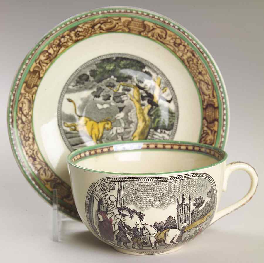 Cries of London (Green & Brown rim) Flat Cup & Saucer Set by Adams China-1