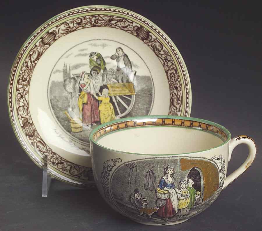 Cries of London (Green & Brown rim) Oversized Cup & Saucer Set by Adams China-1