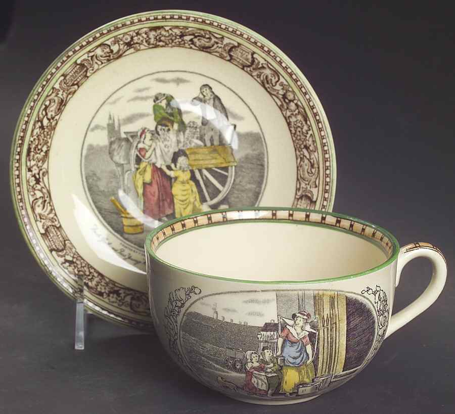 Cries of London (Green & Brown rim) Oversized Cup & Saucer Set by Adams China-1
