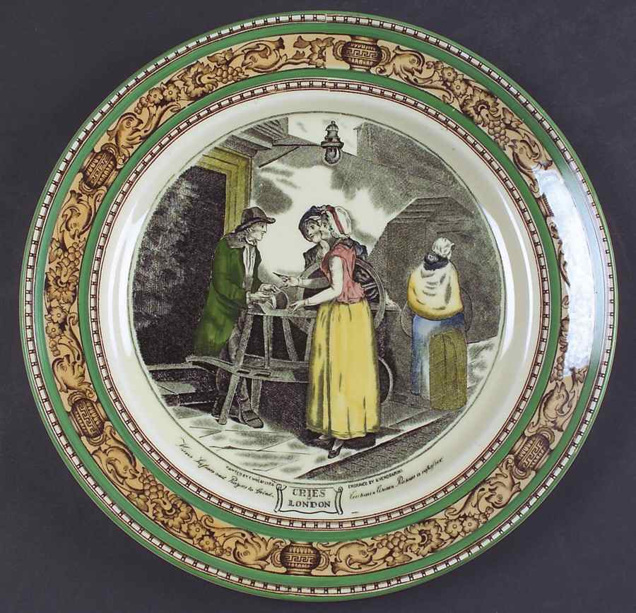 Cries of London (Green & Brown rim) Dinner Plate by Adams China-1