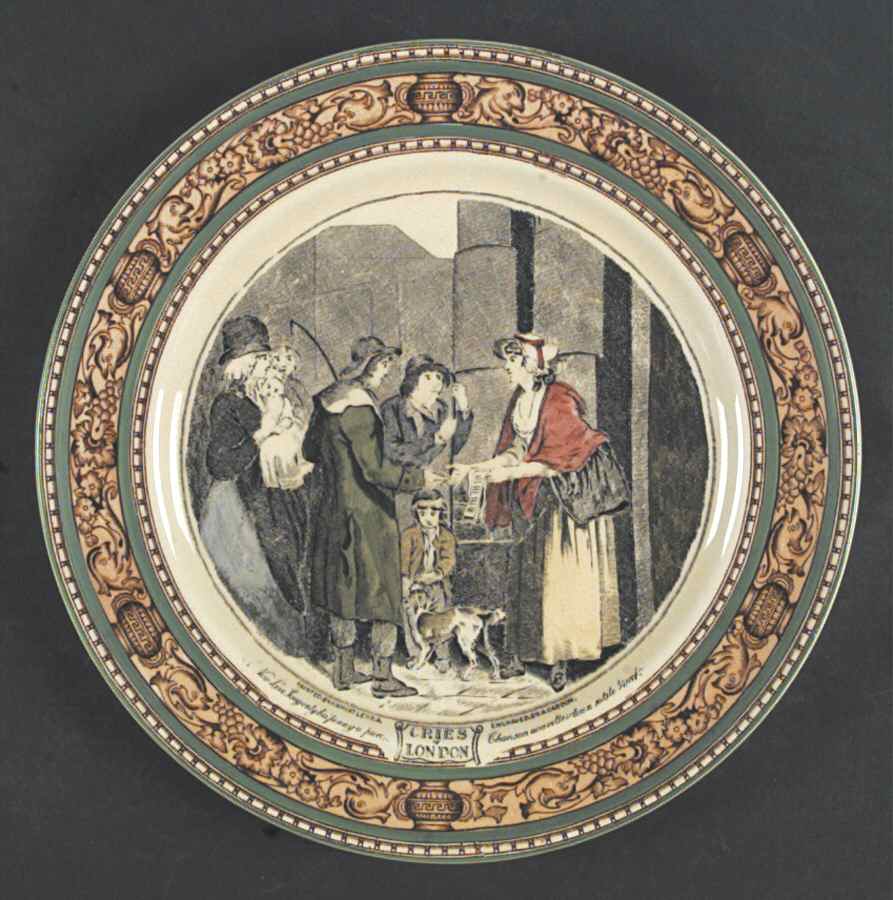 Cries of London (Green & Brown rim) Dinner Plate by Adams China-1