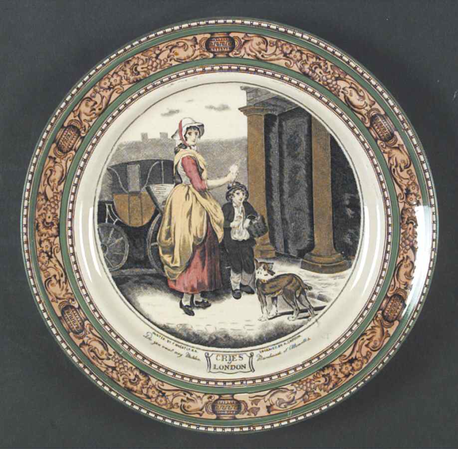 Cries of London (Green & Brown rim) Dinner Plate by Adams China-1