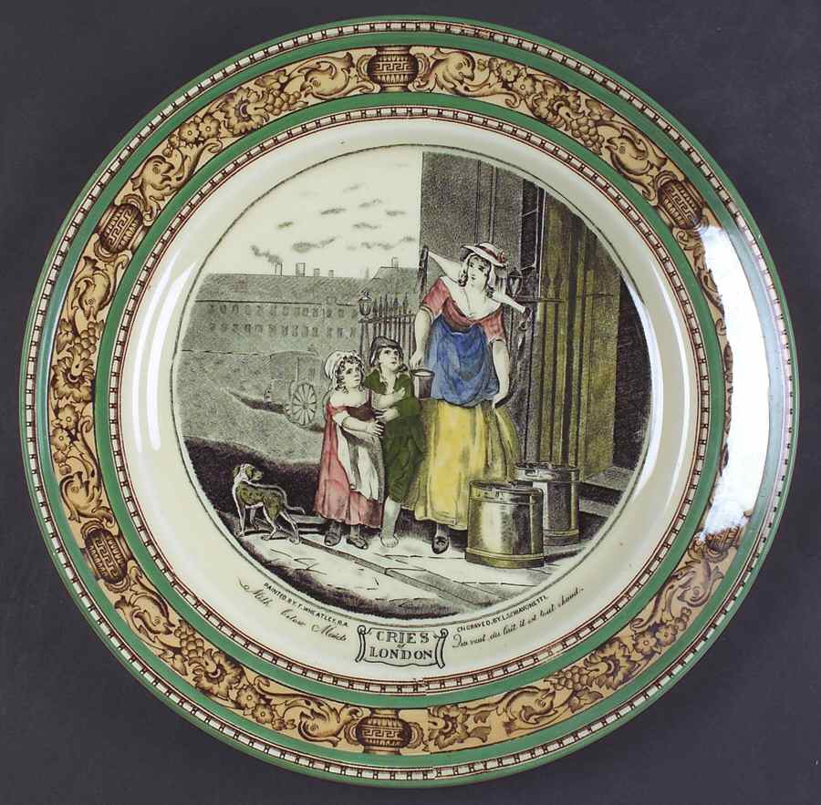 Cries of London (Green & Brown rim) Dinner Plate by Adams China-1