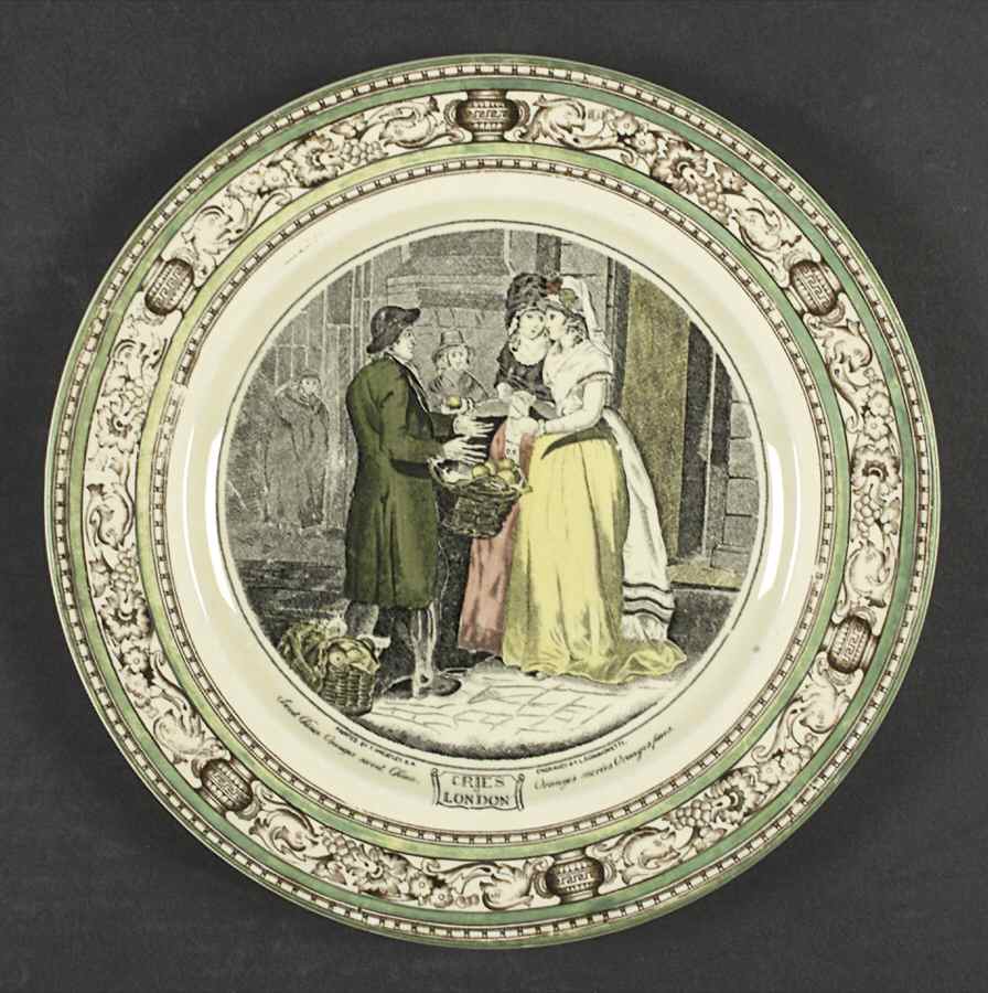 Cries of London (Green & Brown rim) Dinner Plate by Adams China-1