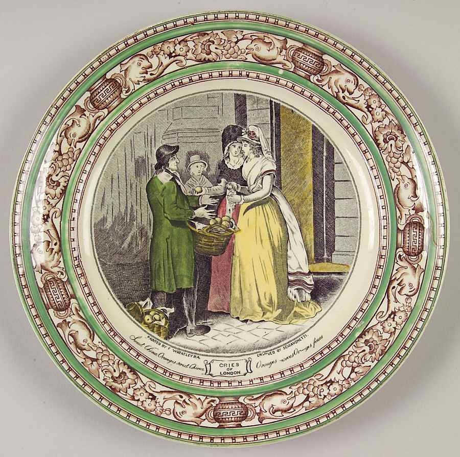Cries of London (Green & Brown rim) Salad Plate by Adams China-1