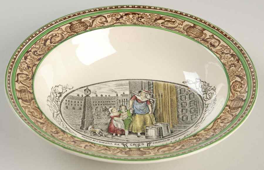 Cries of London (Green & Brown rim) Rim Cereal Bowl by Adams China-1