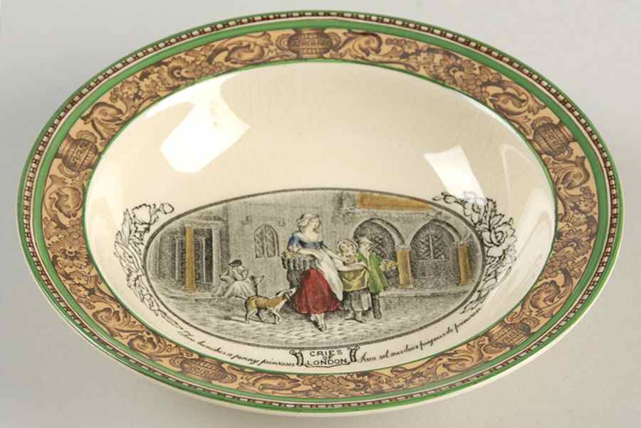 Cries of London (Green & Brown rim) Rim Cereal Bowl by Adams China-1