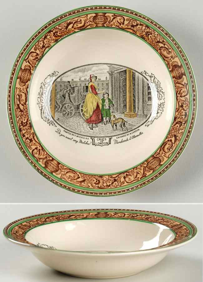 Cries of London (Green & Brown rim) Rim Cereal Bowl by Adams China-1