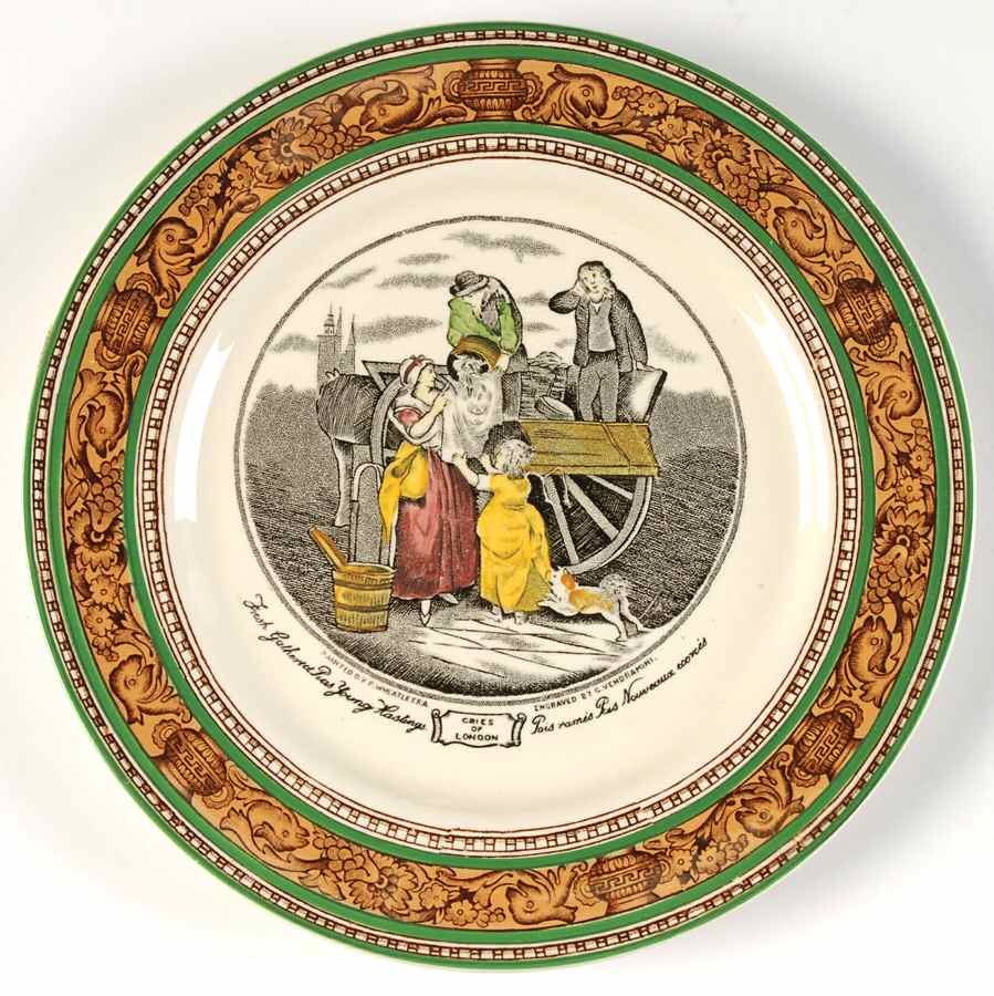 Cries of London (Green & Brown rim) Dessert/Pie Plate by Adams China-1