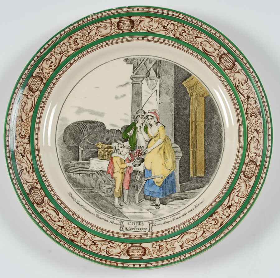 Cries of London (Green & Brown rim) Dinner Plate by Adams China-1