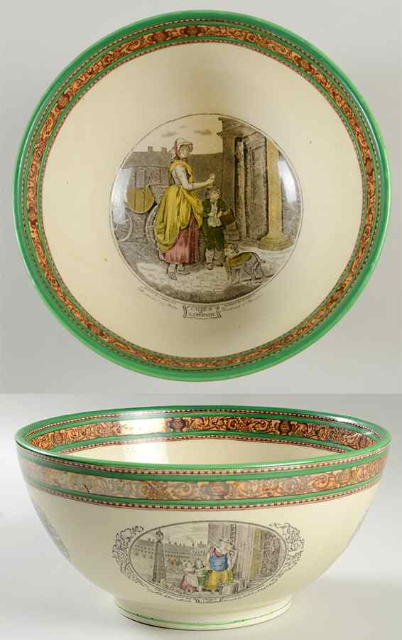 Cries of London (Green & Brown rim) 9" Chinese Bowl by Adams China-1