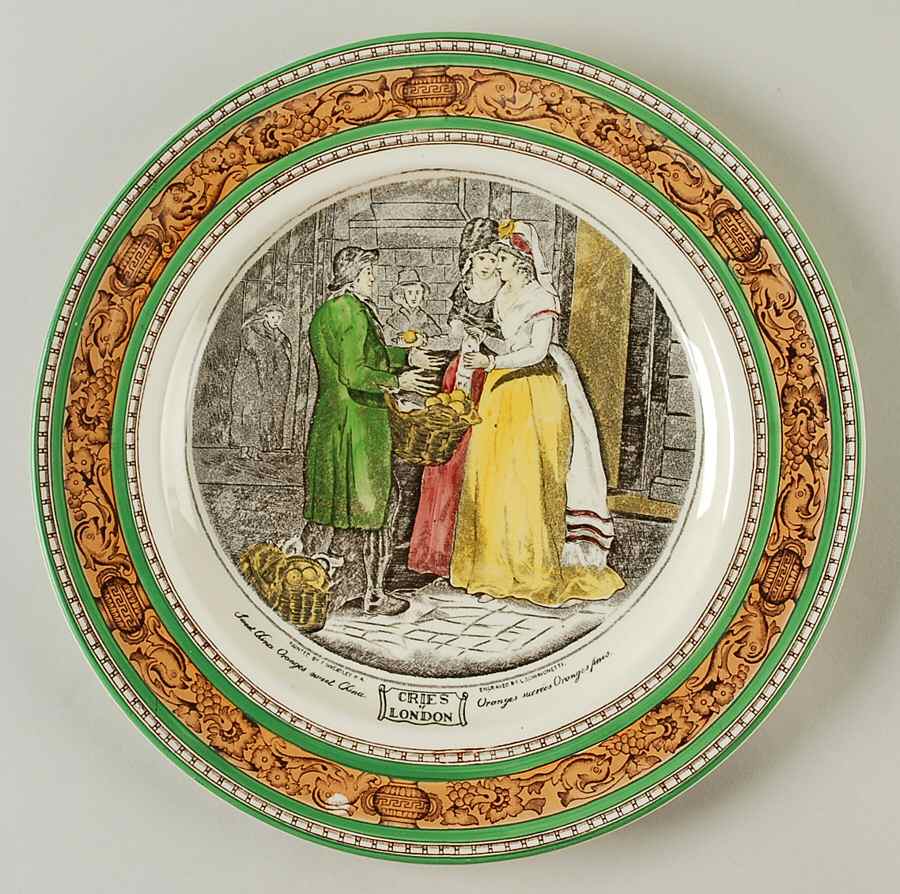 Cries of London (Green & Brown rim) Dinner Plate by Adams China-1