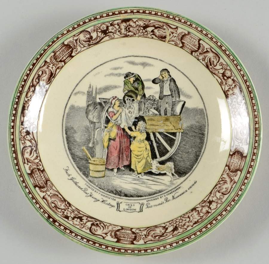 Cries of London (Green & Brown rim) Saucer for Flat Cup by Adams China-1