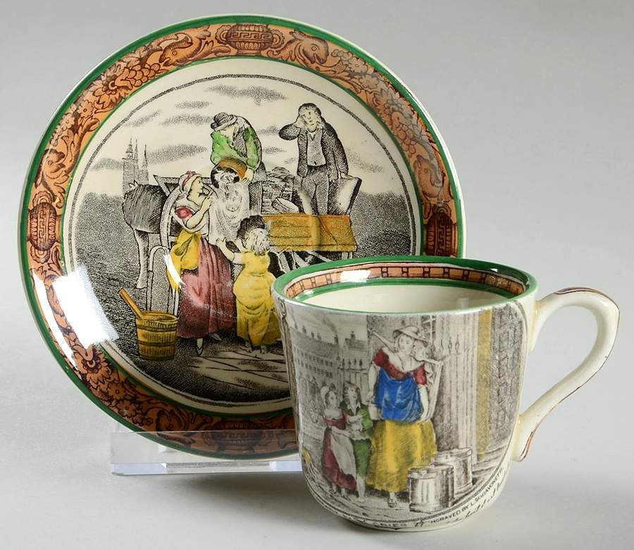 Cries of London (Green & Brown rim) Flat Demitasse Cup & Saucer Set by Adams China-1