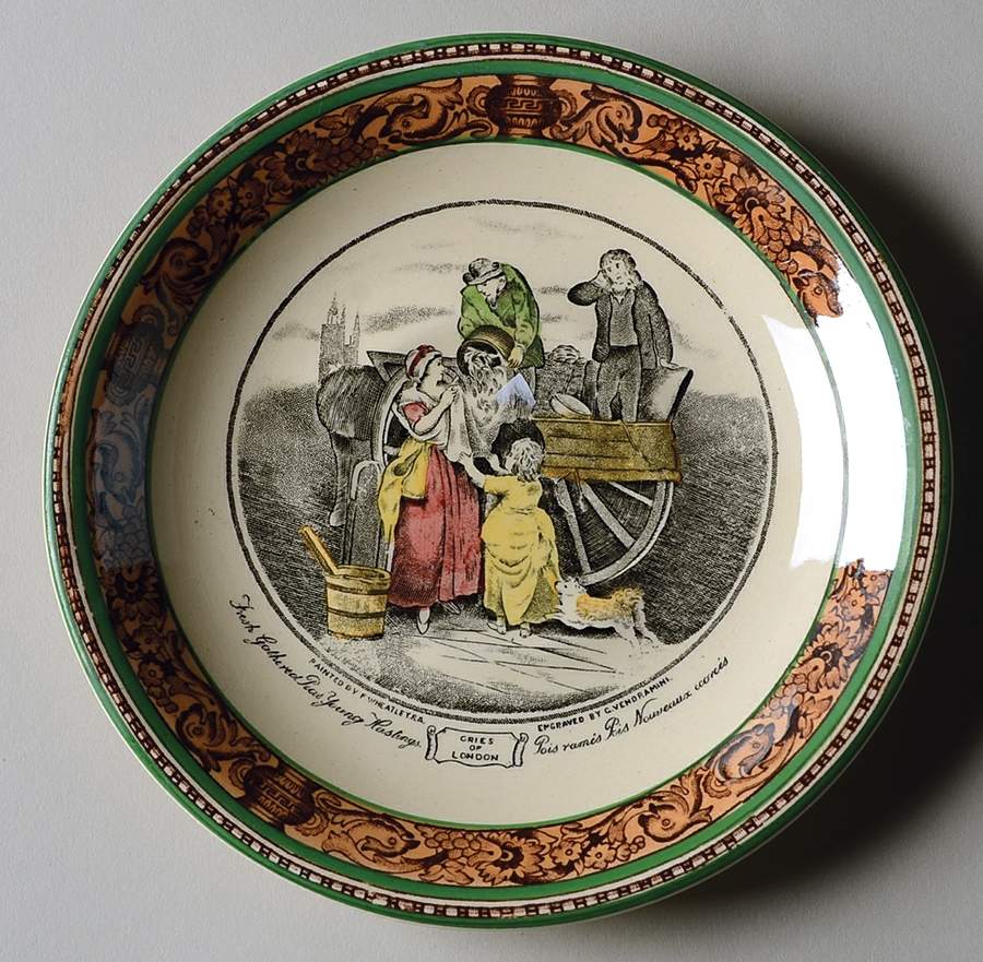 Cries of London (Green & Brown rim) Saucer for Flat Cup by Adams China-1