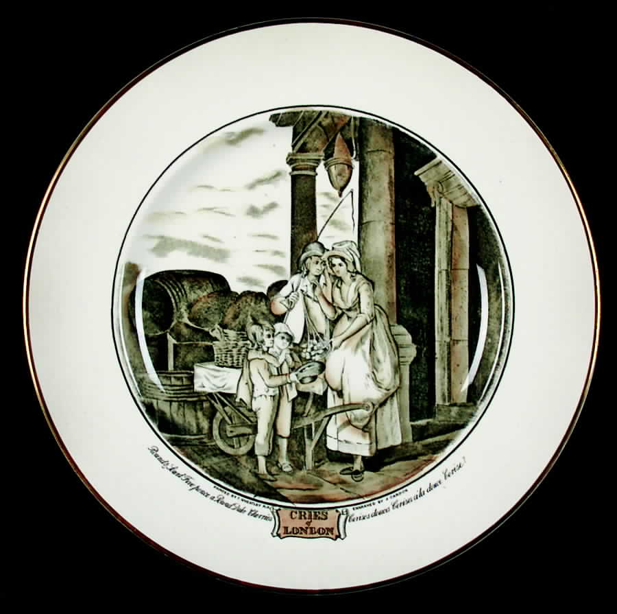 Cries of London (Bl & W Scenes, Cream Rim) Luncheon Plate by Adams China-1