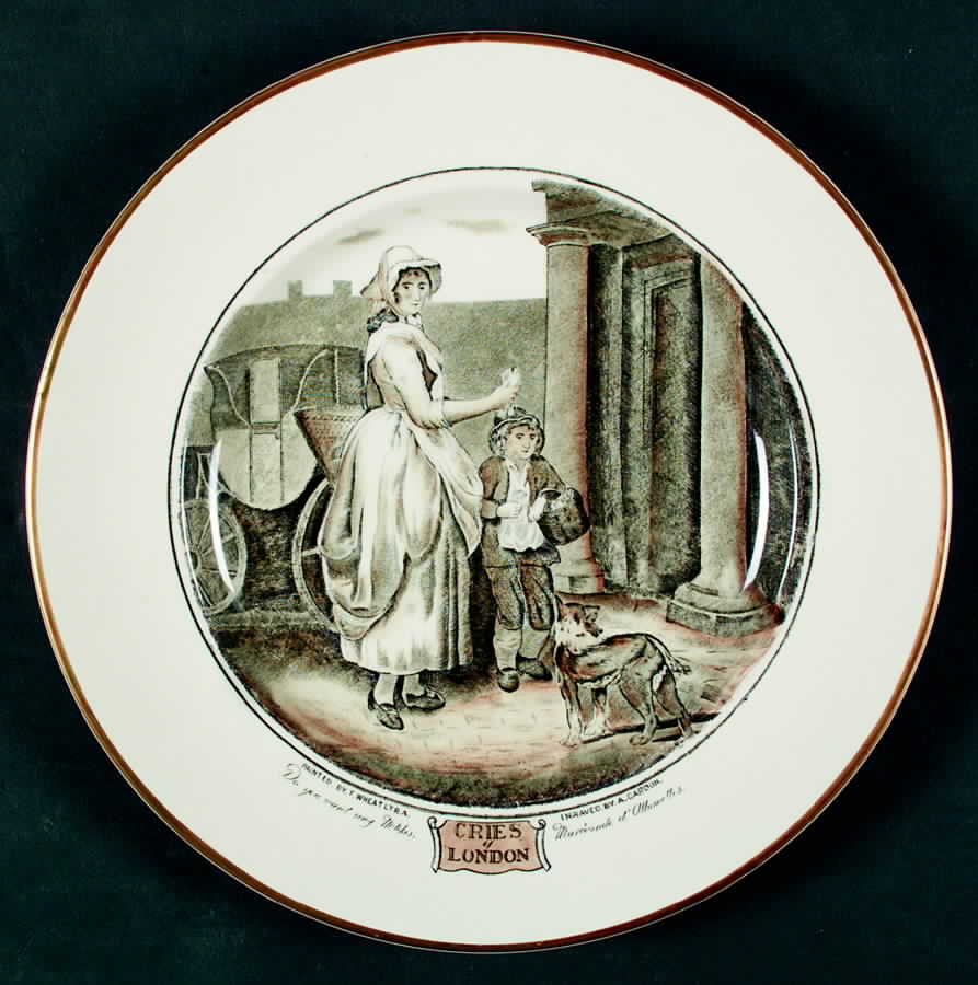 Cries of London (Bl & W Scenes, Cream Rim) Luncheon Plate by Adams China-1
