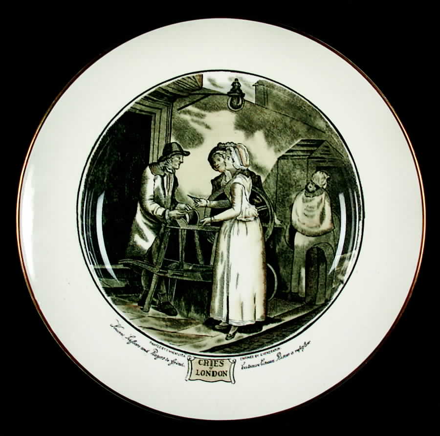 Cries of London (Bl & W Scenes, Cream Rim) Luncheon Plate by Adams China-1