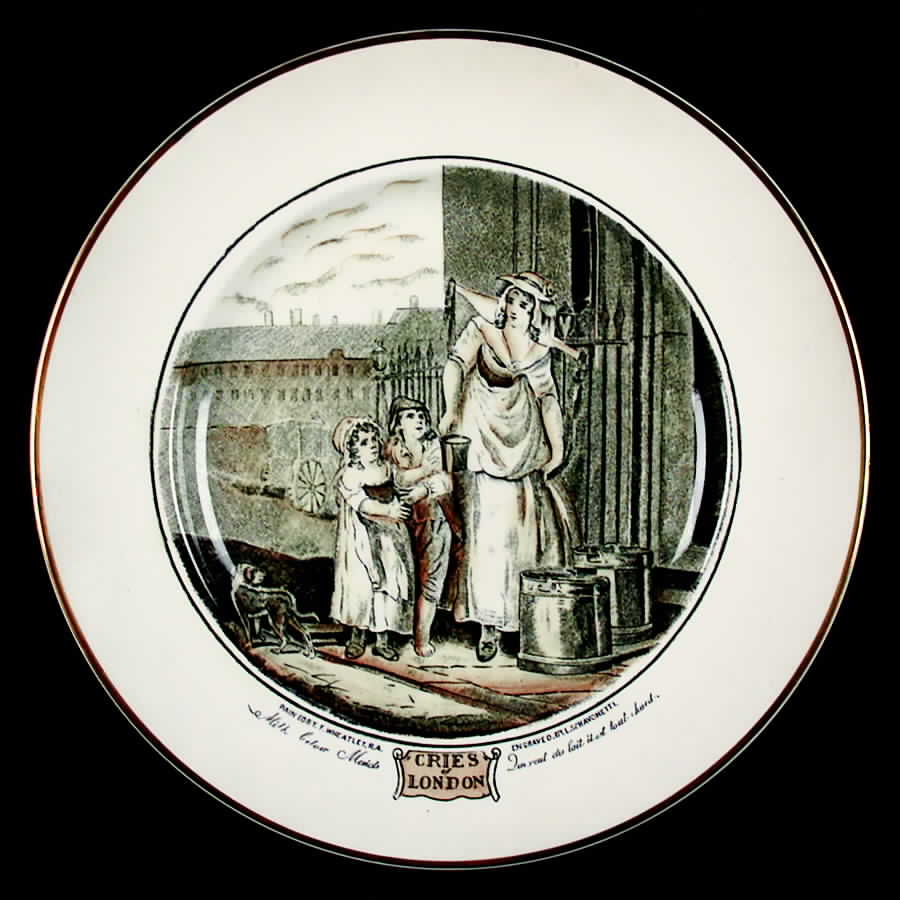 Cries of London (Bl & W Scenes, Cream Rim) Luncheon Plate by Adams China-1