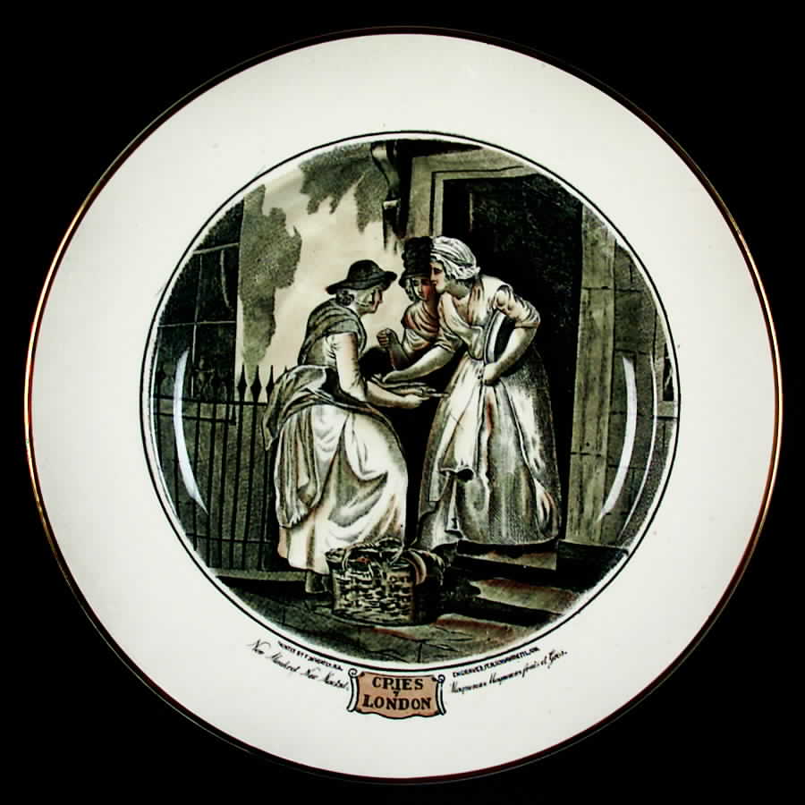 Cries of London (Bl & W Scenes, Cream Rim) Luncheon Plate by Adams China-1