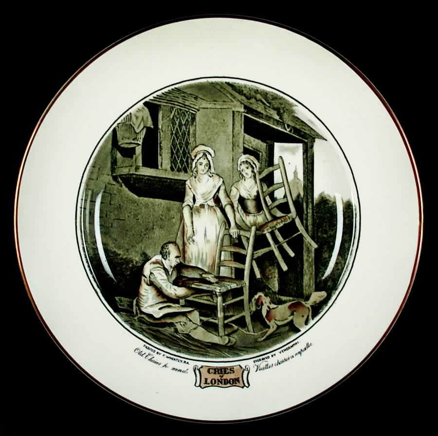 Cries of London (Bl & W Scenes, Cream Rim) Luncheon Plate by Adams China-1