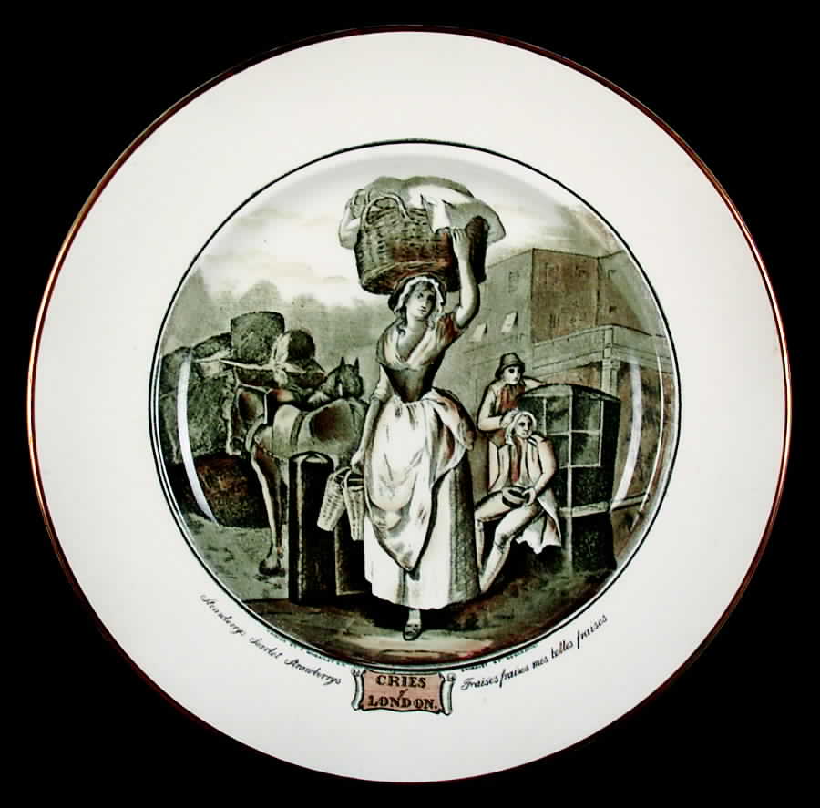 Cries of London (Bl & W Scenes, Cream Rim) Luncheon Plate by Adams China-1